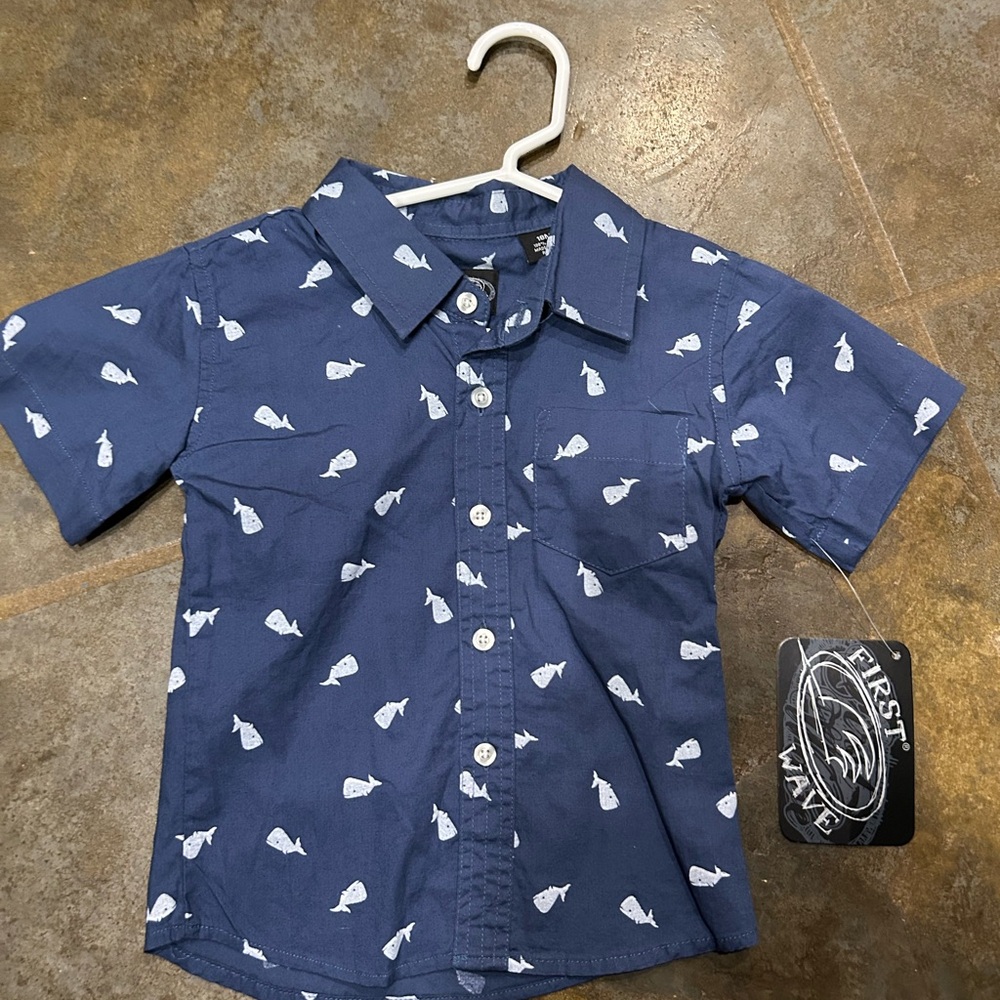 First Wave Kids Navy Whale Pattern Shirt